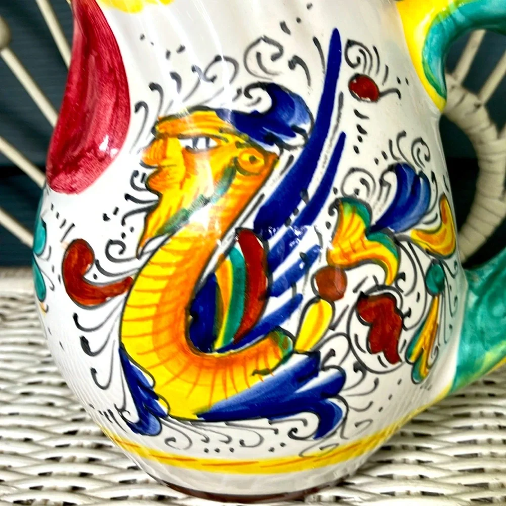 Williams & Sonoma Rooster Pitcher/Creamer In Deruta Style Majolica Inspired